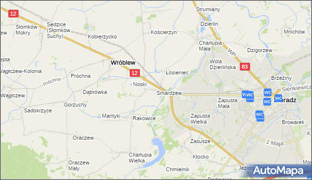 mapa Smardzew gmina Wróblew, Smardzew gmina Wróblew na mapie Targeo