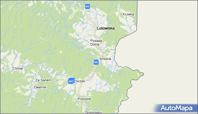 mapa Smolnik gmina Lutowiska, Smolnik gmina Lutowiska na mapie Targeo
