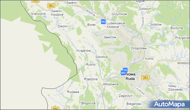 mapa Sokolica gmina Nowa Ruda, Sokolica gmina Nowa Ruda na mapie Targeo