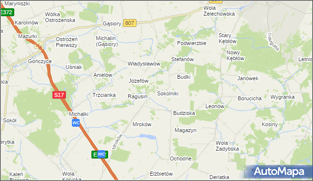 mapa Sokolniki gmina Żelechów, Sokolniki gmina Żelechów na mapie Targeo