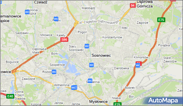 mapa Sosnowca, Sosnowiec na mapie Targeo