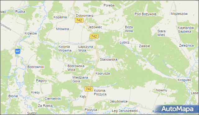 mapa Stanowiska gmina Kluczewsko, Stanowiska gmina Kluczewsko na mapie Targeo