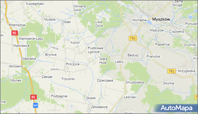 mapa Stara Huta gmina Koziegłowy, Stara Huta gmina Koziegłowy na mapie Targeo