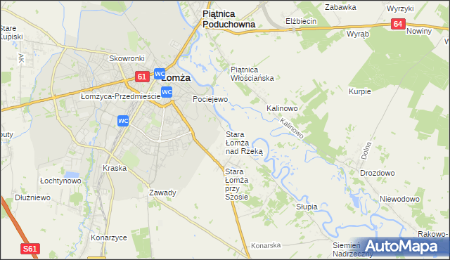 mapa Stara Łomża nad Rzeką, Stara Łomża nad Rzeką na mapie Targeo