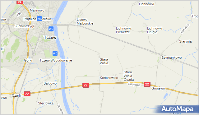 mapa Stara Wisła, Stara Wisła na mapie Targeo