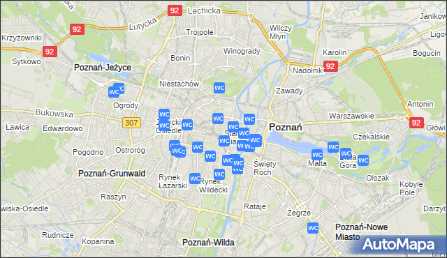 mapa Stare Miasto gmina Poznań, Stare Miasto gmina Poznań na mapie Targeo