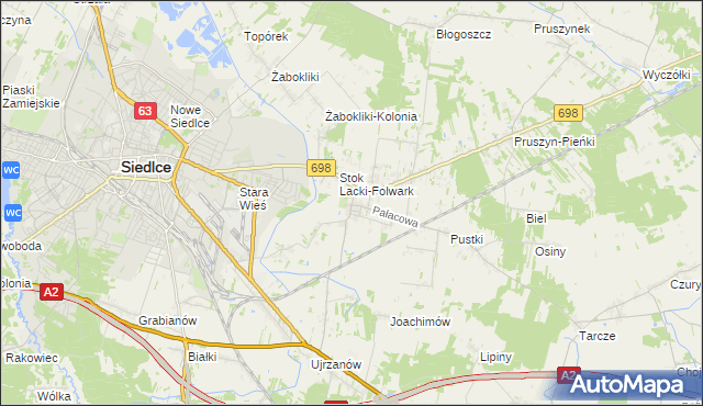 mapa Stok Lacki, Stok Lacki na mapie Targeo