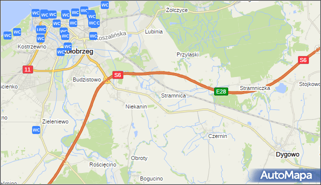 mapa Stramnica gmina Kołobrzeg, Stramnica gmina Kołobrzeg na mapie Targeo