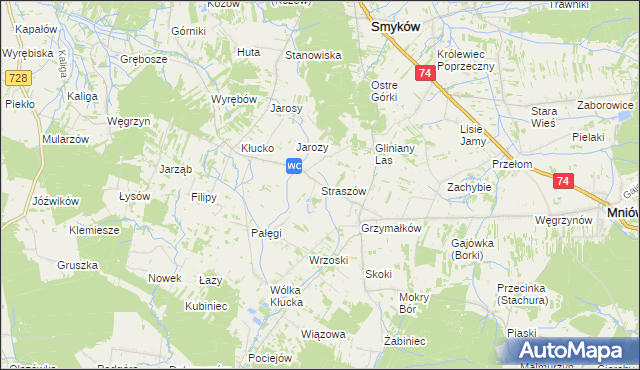mapa Straszów gmina Mniów, Straszów gmina Mniów na mapie Targeo