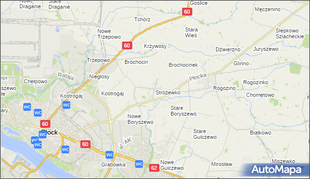 mapa Stróżewko gmina Radzanowo, Stróżewko gmina Radzanowo na mapie Targeo