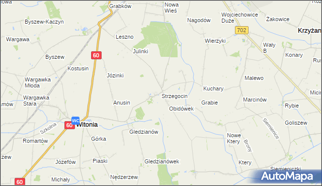 mapa Strzegocin gmina Kutno, Strzegocin gmina Kutno na mapie Targeo
