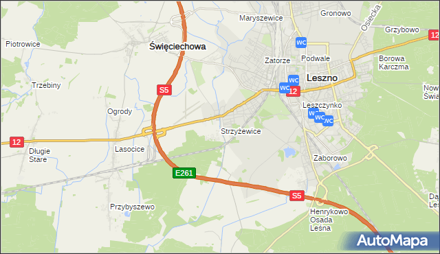 mapa Strzyżewice gmina Święciechowa, Strzyżewice gmina Święciechowa na mapie Targeo