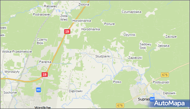 mapa Studzianki gmina Wasilków, Studzianki gmina Wasilków na mapie Targeo