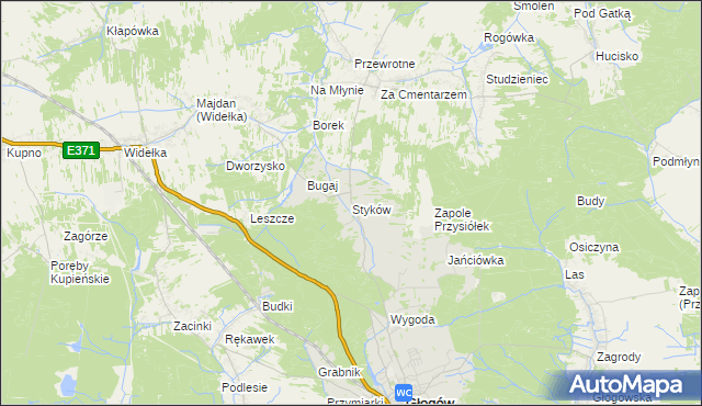 mapa Styków gmina Głogów Małopolski, Styków gmina Głogów Małopolski na mapie Targeo