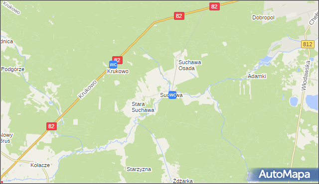 mapa Suchawa gmina Wyryki, Suchawa gmina Wyryki na mapie Targeo