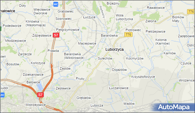 mapa Sulechów gmina Kocmyrzów-Luborzyca, Sulechów gmina Kocmyrzów-Luborzyca na mapie Targeo