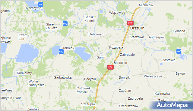 mapa Sumin gmina Urszulin, Sumin gmina Urszulin na mapie Targeo