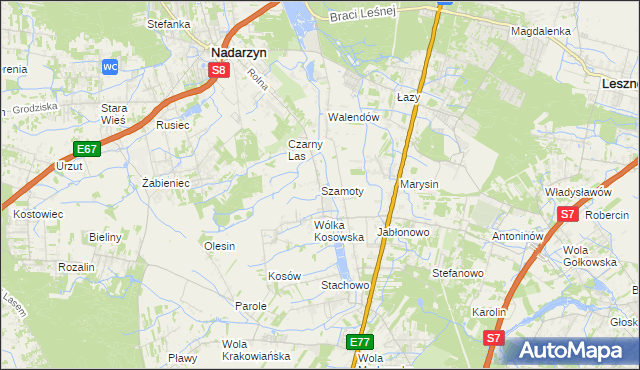 mapa Szamoty gmina Nadarzyn, Szamoty gmina Nadarzyn na mapie Targeo