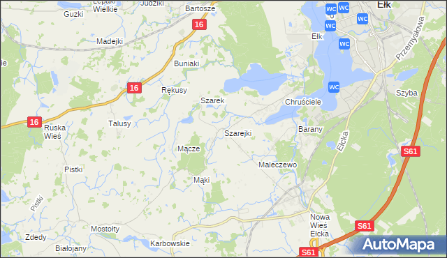 mapa Szarejki gmina Ełk, Szarejki gmina Ełk na mapie Targeo