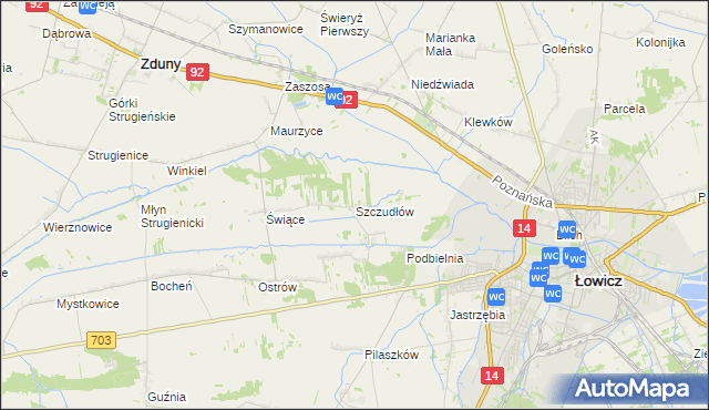 mapa Szczudłów, Szczudłów na mapie Targeo