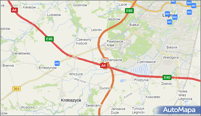 mapa Szymanowice gmina Krotoszyce, Szymanowice gmina Krotoszyce na mapie Targeo