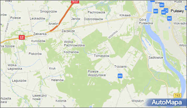 mapa Tomaszów gmina Puławy, Tomaszów gmina Puławy na mapie Targeo