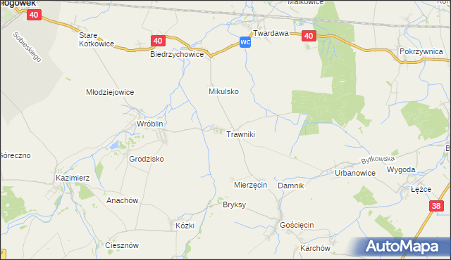 mapa Trawniki gmina Pawłowiczki, Trawniki gmina Pawłowiczki na mapie Targeo