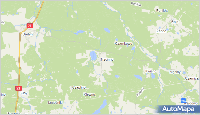 mapa Trzcinno gmina Miastko, Trzcinno gmina Miastko na mapie Targeo