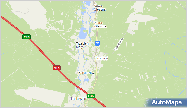 mapa Trzebień gmina Bolesławiec, Trzebień gmina Bolesławiec na mapie Targeo