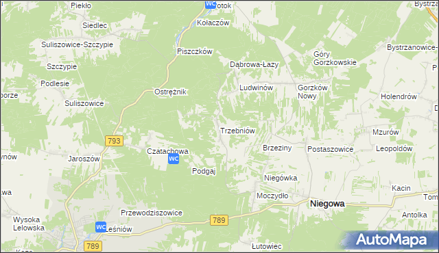 mapa Trzebniów, Trzebniów na mapie Targeo