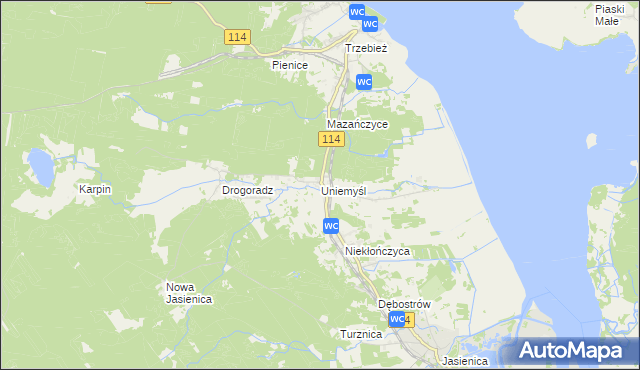 mapa Uniemyśl gmina Police, Uniemyśl gmina Police na mapie Targeo