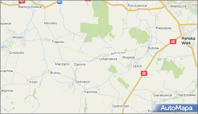 mapa Urbanowice, Urbanowice na mapie Targeo