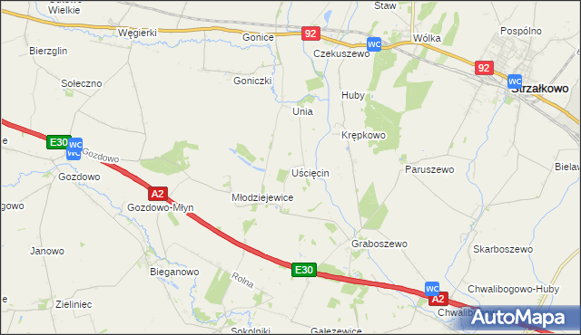 mapa Uścięcin, Uścięcin na mapie Targeo