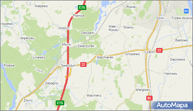 mapa Waćmierek, Waćmierek na mapie Targeo
