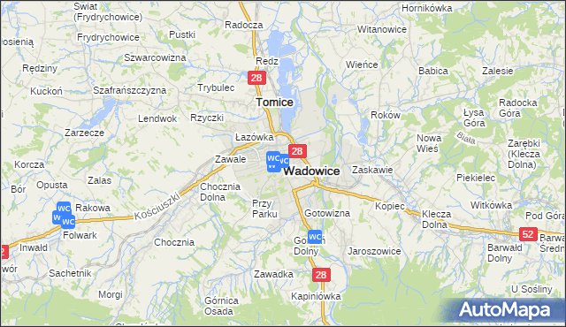mapa Wadowice, Wadowice na mapie Targeo