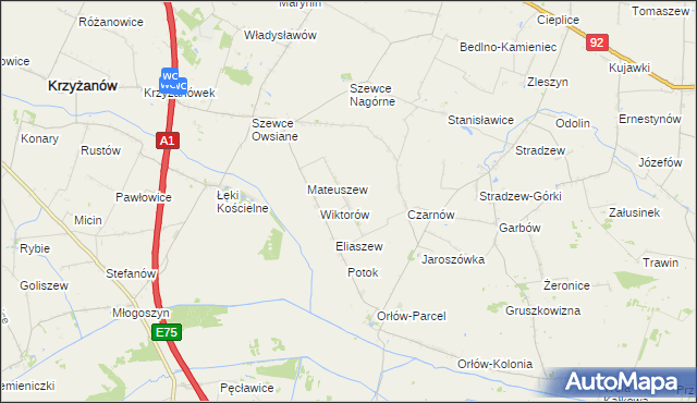 mapa Waliszew gmina Bedlno, Waliszew gmina Bedlno na mapie Targeo