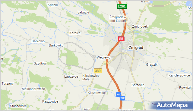 mapa Węglewo gmina Żmigród, Węglewo gmina Żmigród na mapie Targeo
