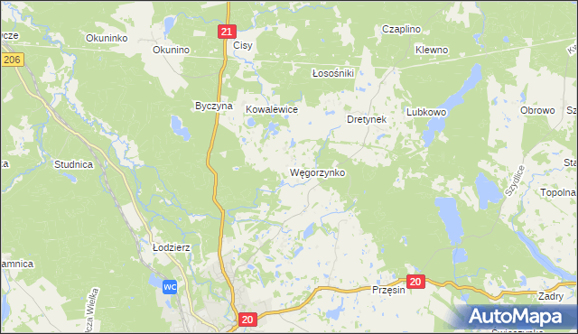mapa Węgorzynko, Węgorzynko na mapie Targeo