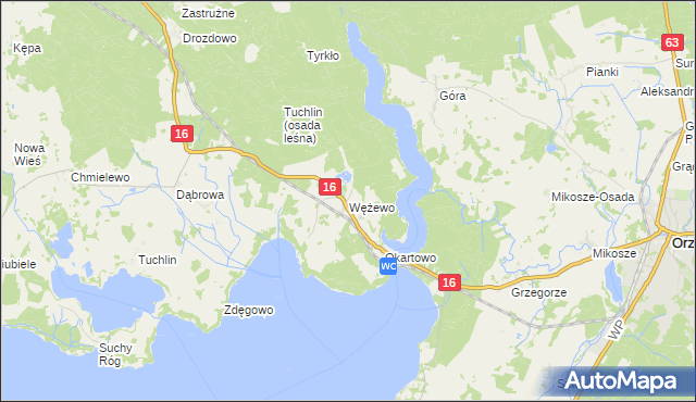 mapa Wężewo gmina Orzysz, Wężewo gmina Orzysz na mapie Targeo