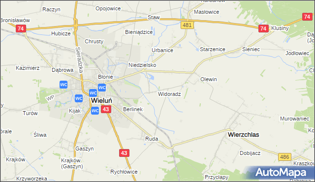 mapa Widoradz, Widoradz na mapie Targeo