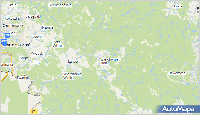 mapa Wierchomla Mała, Wierchomla Mała na mapie Targeo
