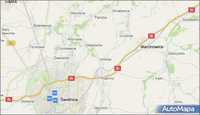 mapa Wilków gmina Świdnica, Wilków gmina Świdnica na mapie Targeo