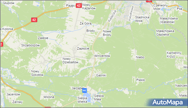mapa Wincentów gmina Końskie, Wincentów gmina Końskie na mapie Targeo