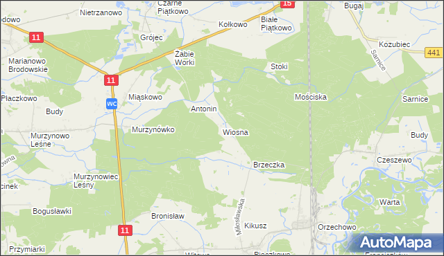mapa Wiosna gmina Krzykosy, Wiosna gmina Krzykosy na mapie Targeo