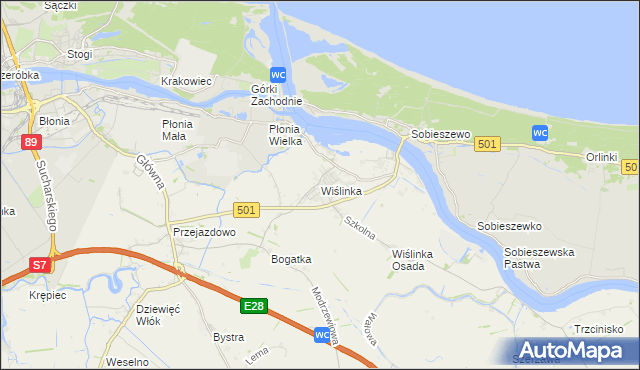 mapa Wiślinka, Wiślinka na mapie Targeo