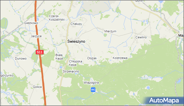 mapa Włoki gmina Świeszyno, Włoki gmina Świeszyno na mapie Targeo