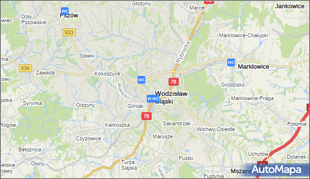 mapa Wodzisławia Śląskiego, Wodzisław Śląski na mapie Targeo