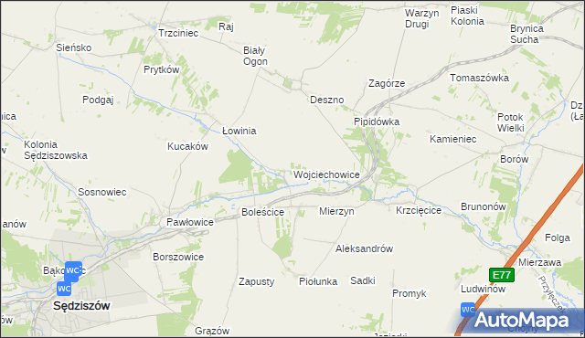 mapa Wojciechowice gmina Sędziszów, Wojciechowice gmina Sędziszów na mapie Targeo