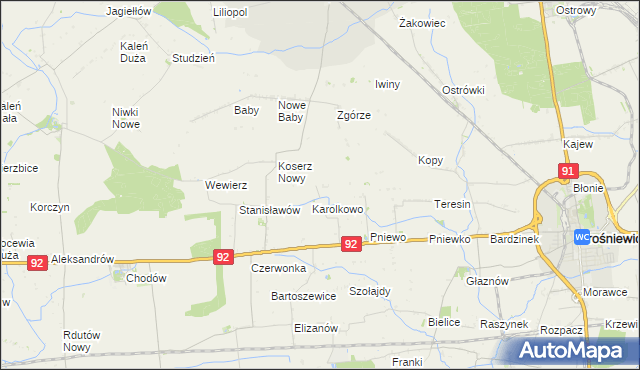 mapa Wojciechowo gmina Chodów, Wojciechowo gmina Chodów na mapie Targeo