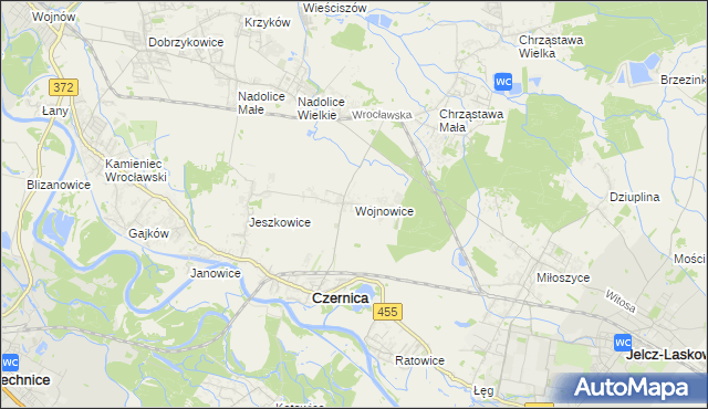 mapa Wojnowice gmina Czernica, Wojnowice gmina Czernica na mapie Targeo